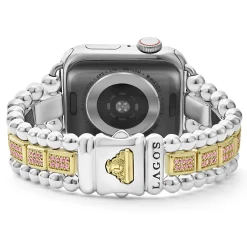 18K Gold and Sterling Silver Pink Sapphire Watch Bracelet-38-45mm
