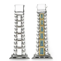 18K Gold and Sterling Silver Blue Sapphire Watch Bracelet-38-45mm