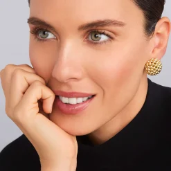 18K Gold Beaded Omega Clip Earrings