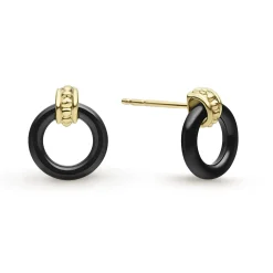 18K Gold Black Ceramic Circle Stud Earrings