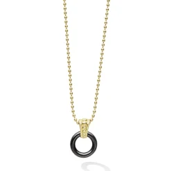 18K Gold Black Ceramic Circle Pendant Necklace
