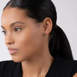 18K Gold Black Ceramic Circle Stud Earrings