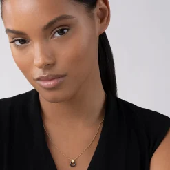 18K Gold Black Ceramic Circle Pendant Necklace