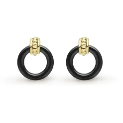 18K Gold Black Ceramic Circle Stud Earrings