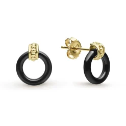18K Gold Black Ceramic Circle Stud Earrings