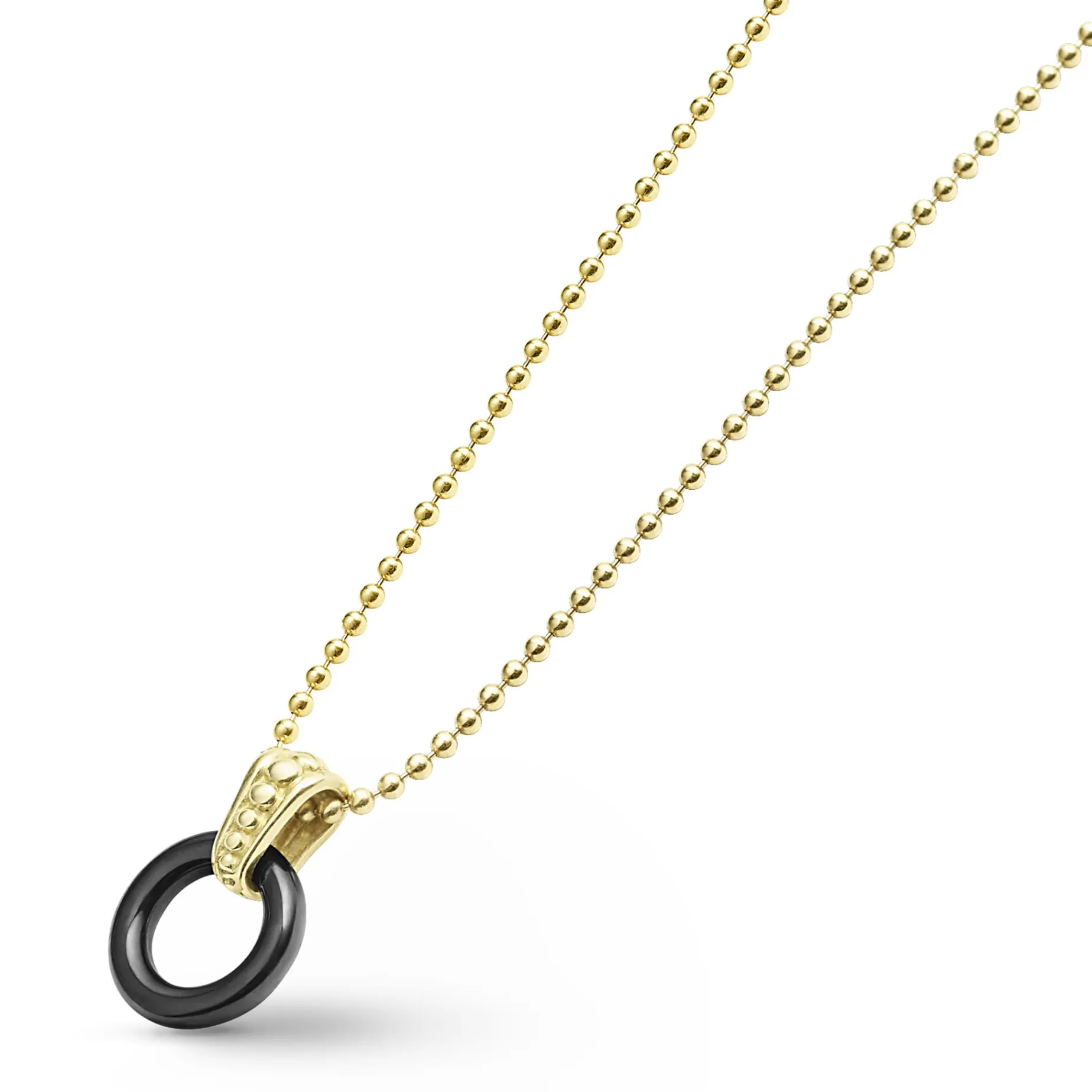 18K Gold Black Ceramic Circle Pendant Necklace