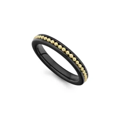 18K Gold Caviar and Black Ceramic Stacking Ring