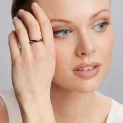 18K Gold Caviar and Black Ceramic Stacking Ring