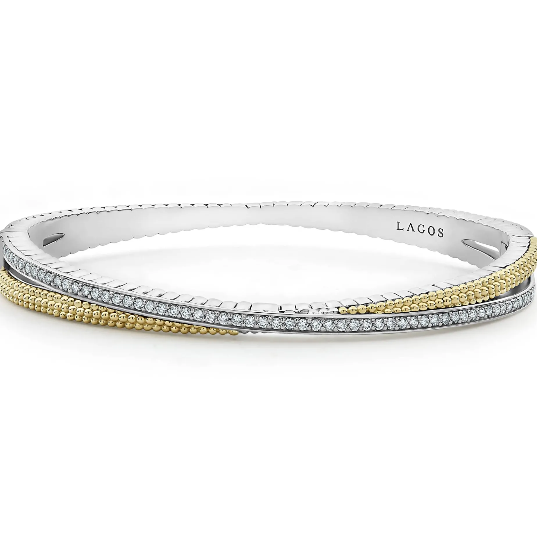 18K Gold Caviar and Diamond Bangle