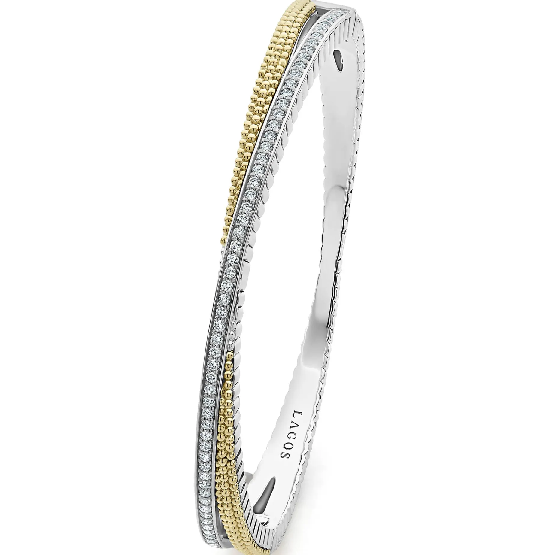 18K Gold Caviar and Diamond Bangle