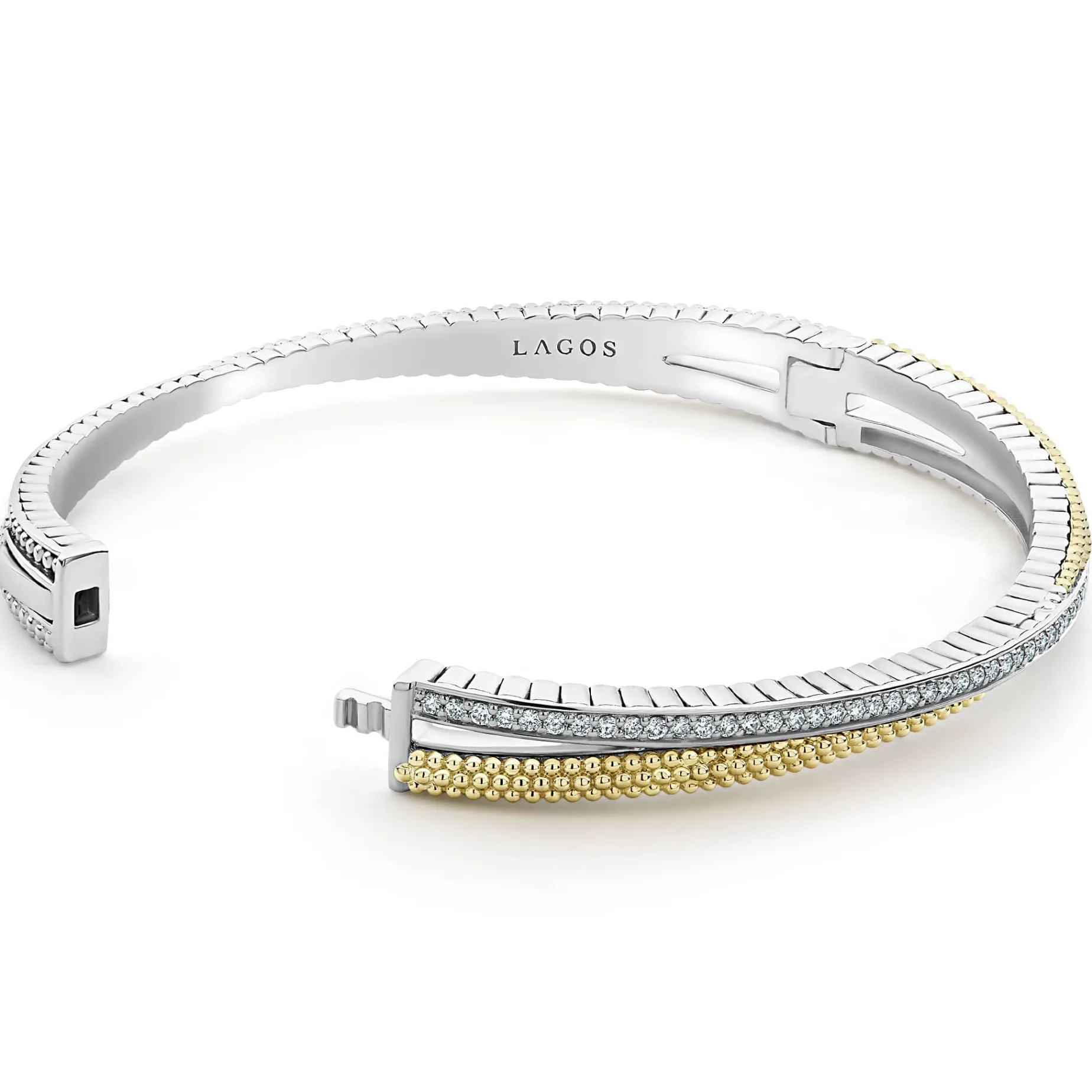 18K Gold Caviar and Diamond Bangle