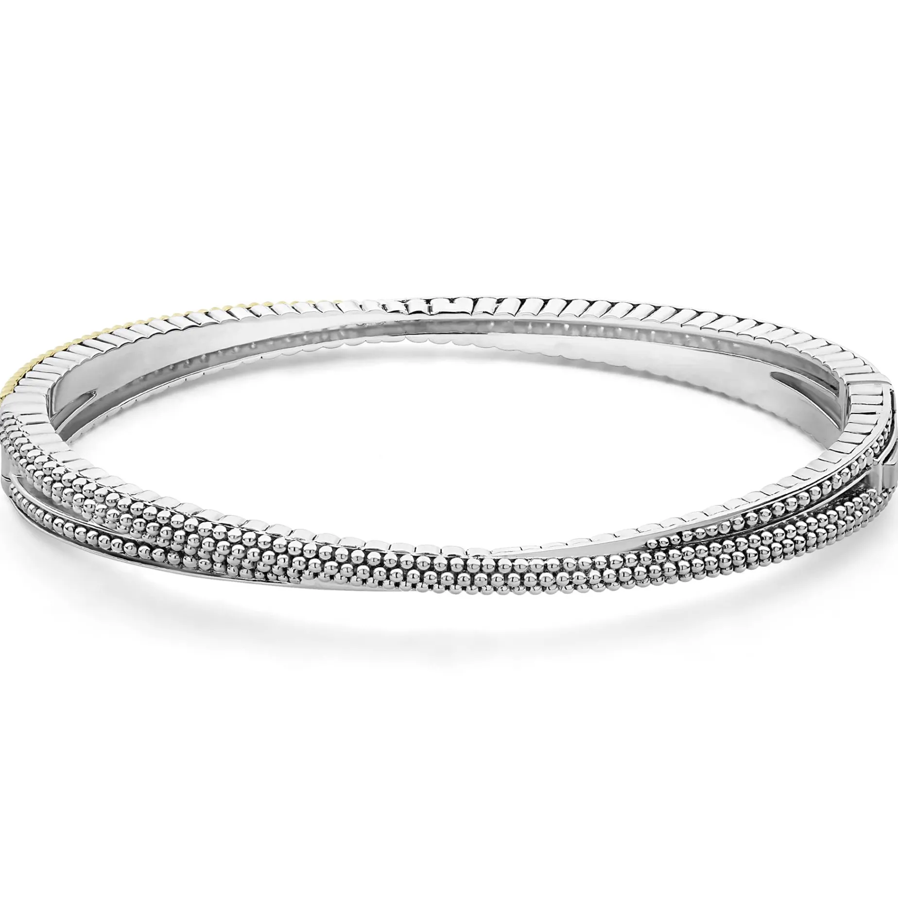 18K Gold Caviar and Diamond Bangle