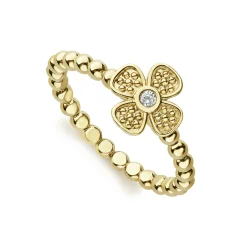 18K Gold Caviar Flower Diamond Ring