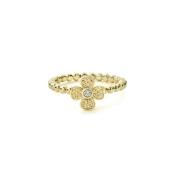 18K Gold Caviar Flower Diamond Ring