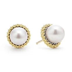 18K Gold Caviar Pearl Stud Earrings