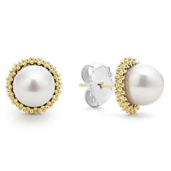 18K Gold Caviar Pearl Stud Earrings
