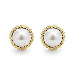 18K Gold Caviar Pearl Stud Earrings