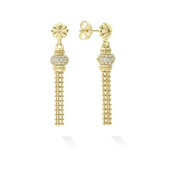 18K Gold Caviar Tassel Diamond Earrings