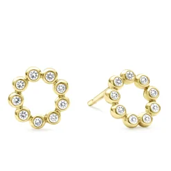 18K Gold Circle Diamond Stud Earrings