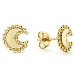 18K Gold Crescent Stud Earrings