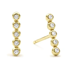 18K Gold Diamond Bar Stud Earrings