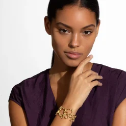 18K Gold Floral Link Bracelet