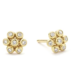 18K Gold Flower Diamond Stud Earrings
