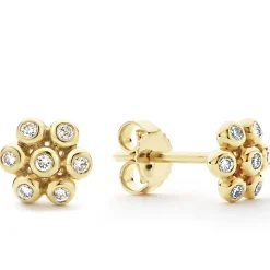 18K Gold Flower Diamond Stud Earrings