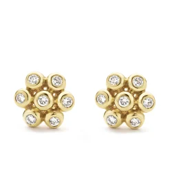 18K Gold Flower Diamond Stud Earrings