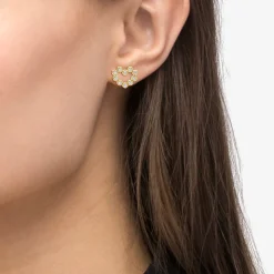 18K Gold Heart Diamond Stud Earrings