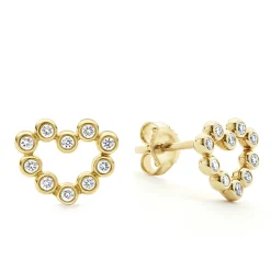 18K Gold Heart Diamond Stud Earrings