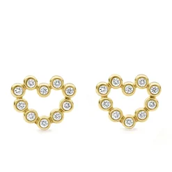 18K Gold Heart Diamond Stud Earrings