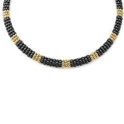 18K Gold Small Station Ceramic Beaded Necklace | 9mm
