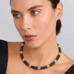 18K Gold Small Station Ceramic Beaded Necklace | 9mm