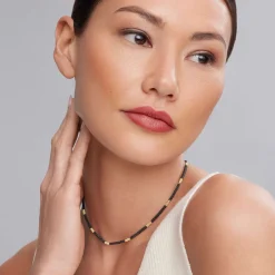 18K Gold Small Station Ceramic Beaded Necklace | 3mm