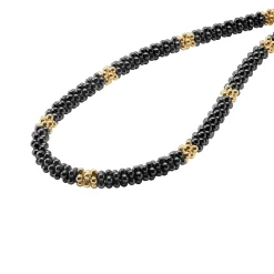 18K Gold Small Station Ceramic Beaded Necklace | 5mm