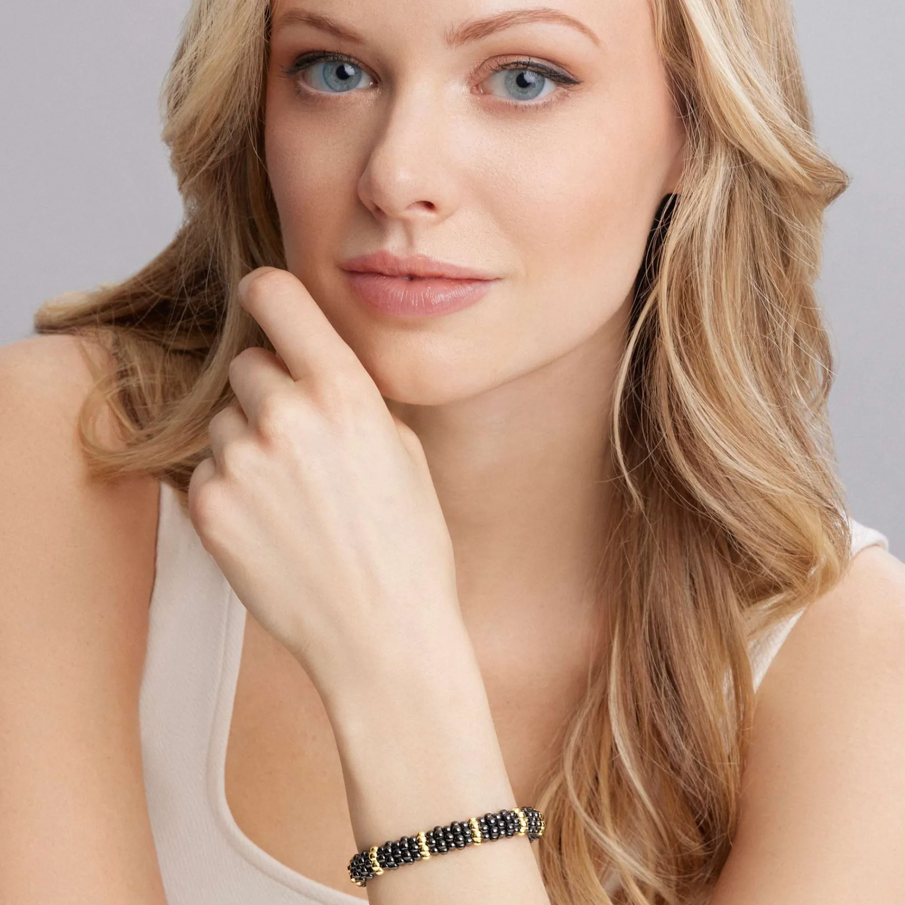 18K Gold Station Ceramic Beaded Bracelet | 9mm