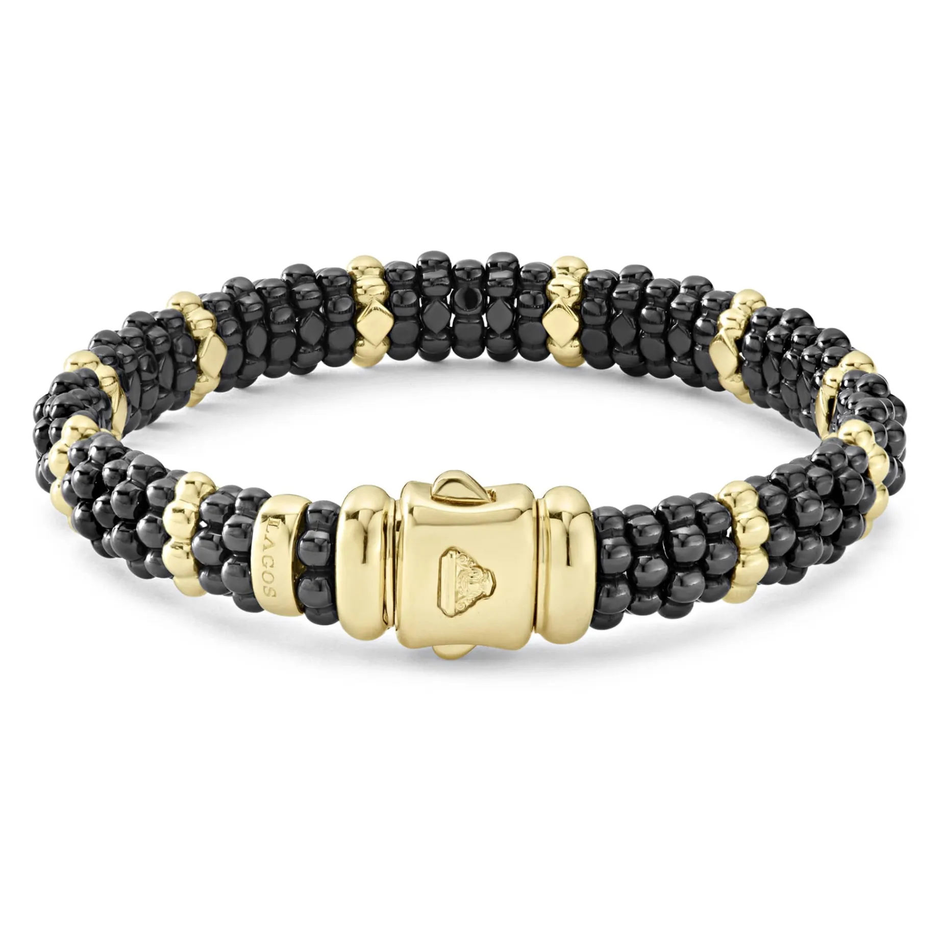 18K Gold Station Ceramic Beaded Bracelet | 9mm