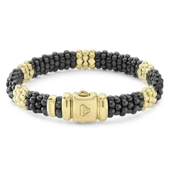 18K Gold Station Ceramic Beaded Bracelet | 9mm