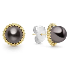 18K Gold Tahitian Black Pearl Stud Earrings