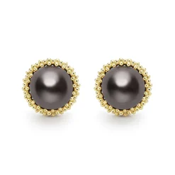 18K Gold Tahitian Black Pearl Stud Earrings