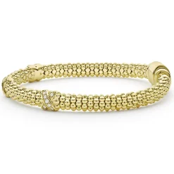 18K Gold Three Station X Diamond Caviar Bracelet | 6mm