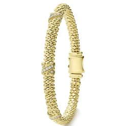 18K Gold Three Station X Diamond Caviar Bracelet | 6mm