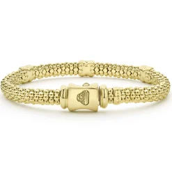 18K Gold Three Station X Diamond Caviar Bracelet | 6mm