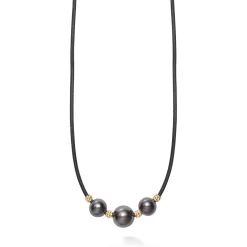 18K Gold Triple Black Pearl Necklace