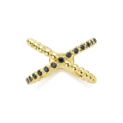 18K Gold X Black Diamond Ring