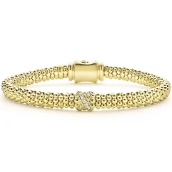 18K Gold X Diamond Caviar Bracelet | 6mm