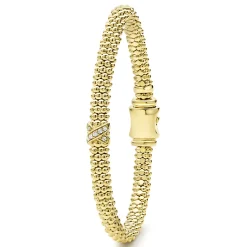 18K Gold X Diamond Caviar Bracelet | 6mm