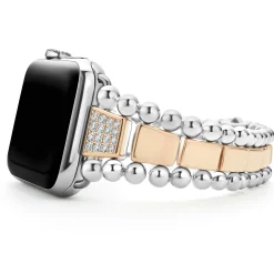 18K Rose Gold and Sterling Silver Single Diamond Watch Bracelet-42-49mm