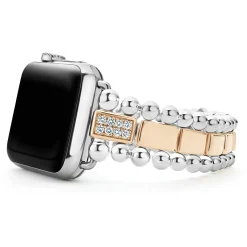 18K Rose Gold and Sterling Silver Single Diamond Watch Bracelet-38-45mm